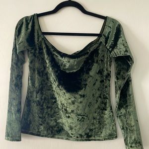 Dark green velvet long sleeve top